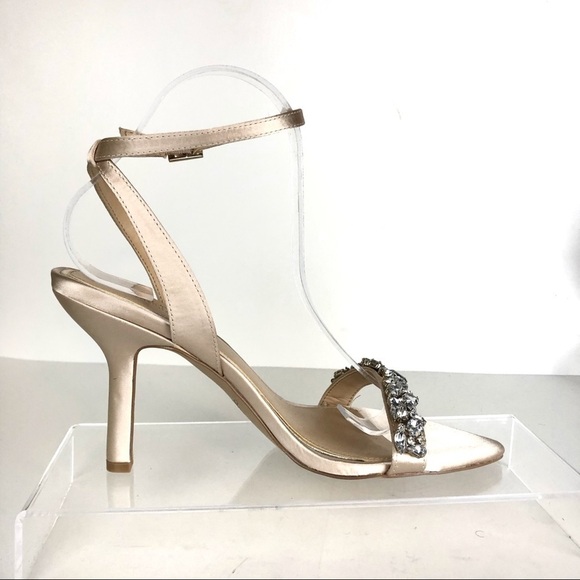 Jewel Badgley Mischka Embellished Stiletto Wrap Around Champagne Heels Sz 8.5 - Picture 6 of 9